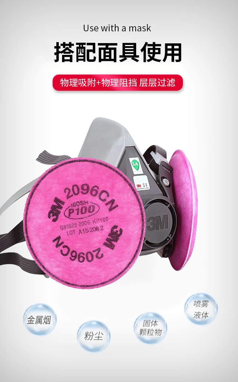 3M 2096CN P100 KP100 滤棉（过滤各类颗粒物及酸性气体异味）